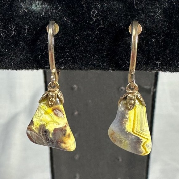 Jewelry - Vintage Bumblebee Jasper Clip On Earrings